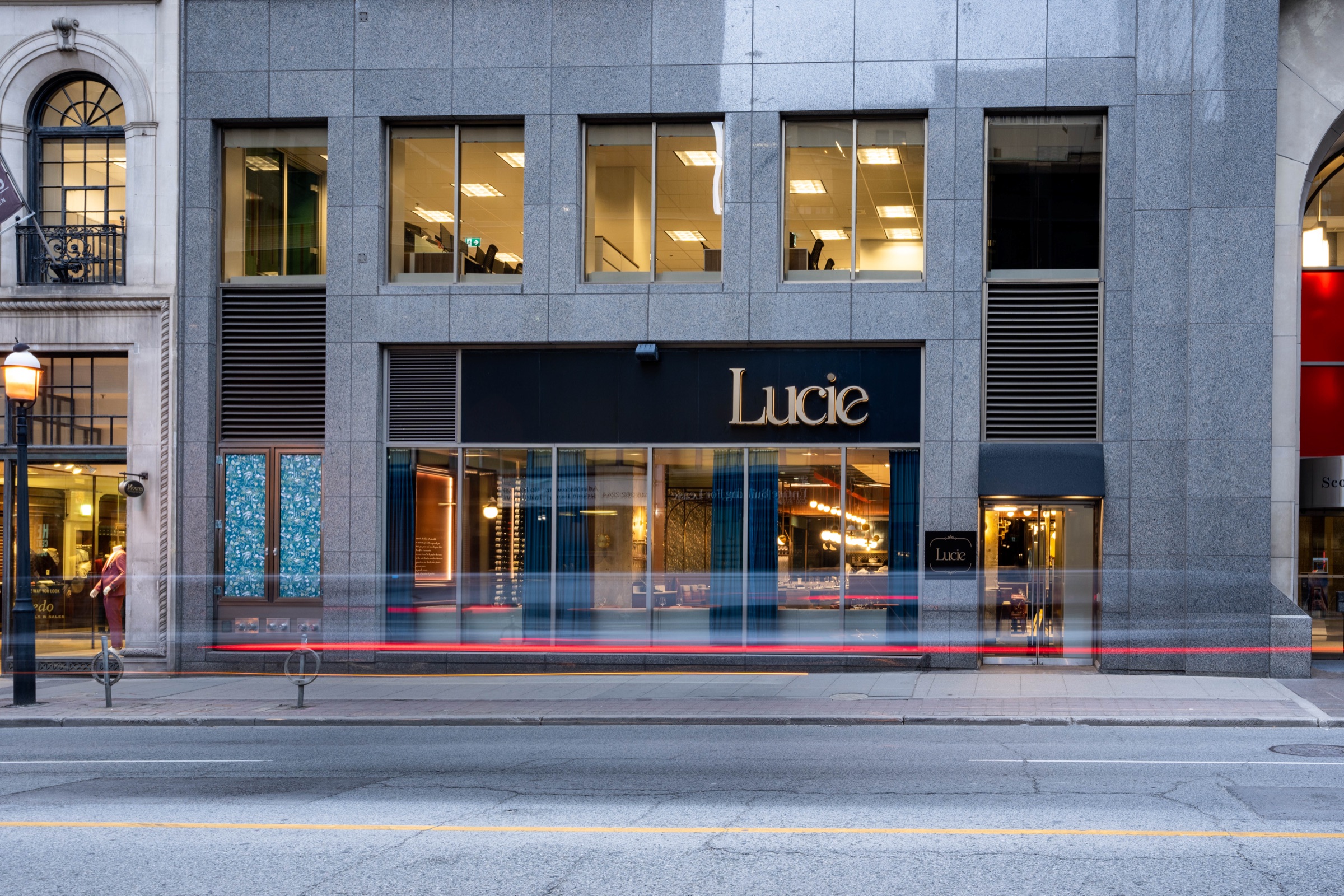 The exterior of Restaurant Lucie at 100 Yonge Street, Toronto
